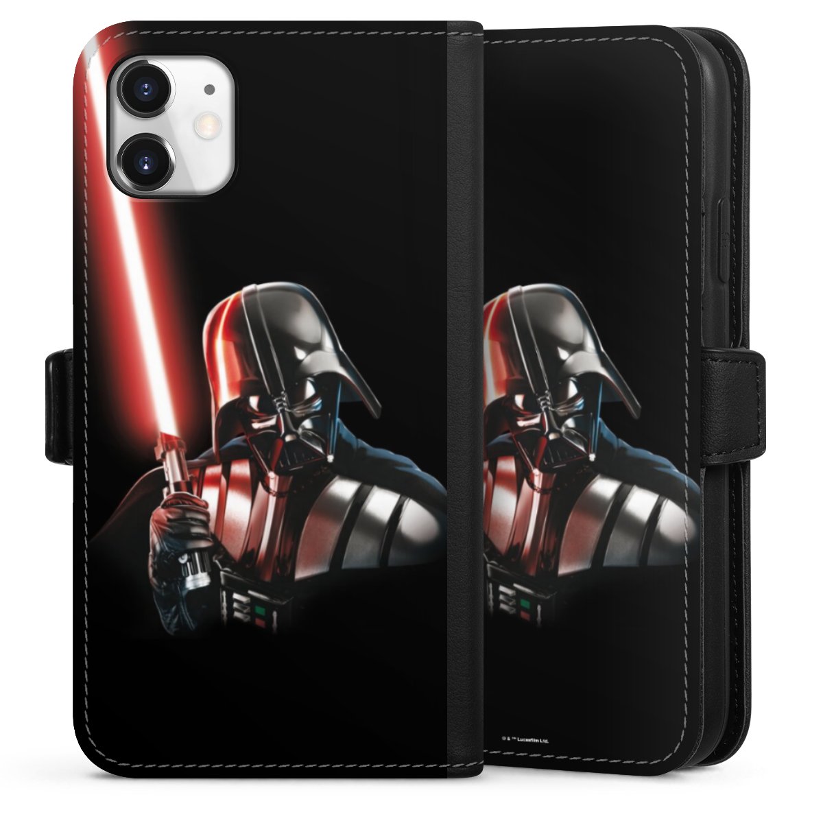 iPhone 11 Handy Klapphülle Handyhülle aus Kunst Leder schwarz Flip Case Star Wars Merchandise Darth Vader Sideflip mit Lasche