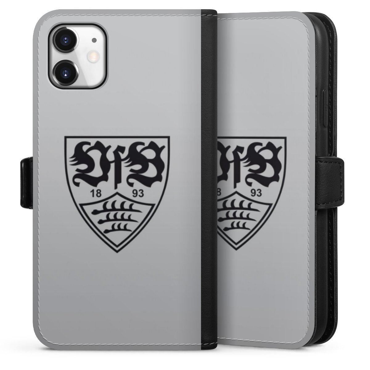 iPhone 11 Handy Klapphülle Handyhülle aus Kunst Leder schwarz Flip Case Logo Vfb Stuttgart Official Licensed Product Sideflip mit Lasche