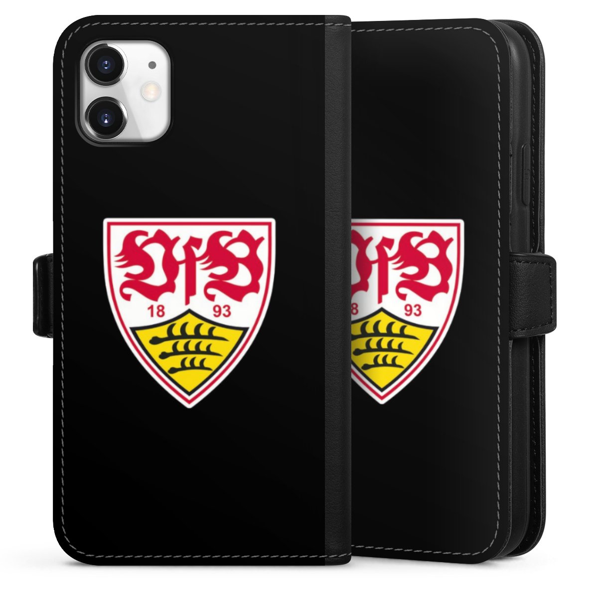 iPhone 11 Handy Klapphülle Handyhülle aus Kunst Leder schwarz Flip Case Vfb Stuttgart Official Licensed Product Coat Of Arms Sideflip mit Lasche