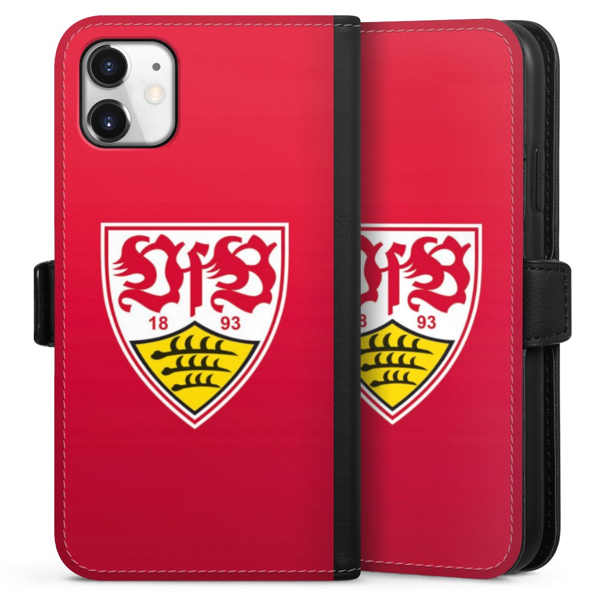 iPhone 11 Handy Klapphülle Handyhülle aus Kunst Leder schwarz Flip Case Official Licensed Product Vfb Stuttgart Sideflip mit Lasche