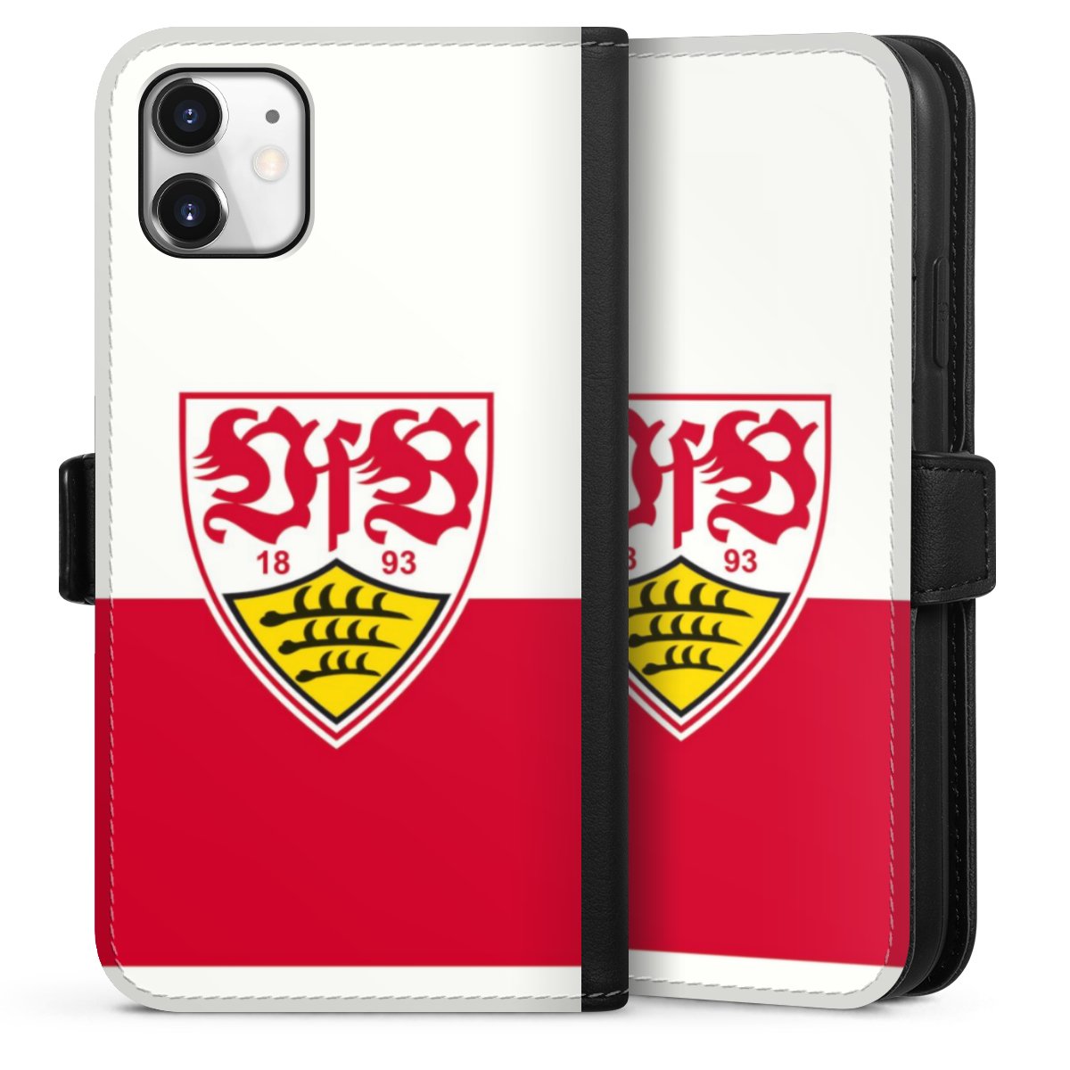 iPhone 11 Handy Klapphülle Handyhülle aus Kunst Leder schwarz Flip Case Official Licensed Product Logo Vfb Stuttgart Sideflip mit Lasche