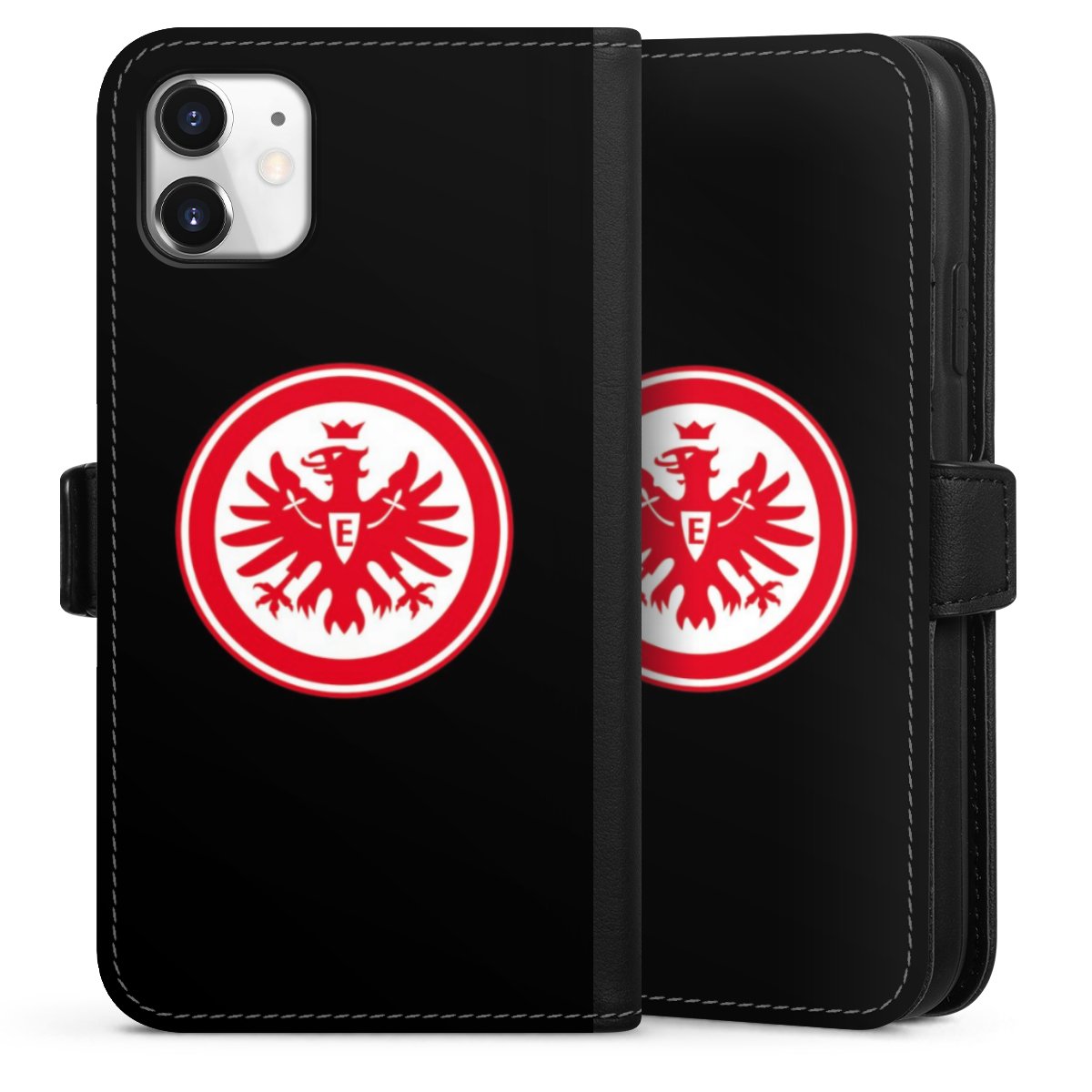 iPhone 11 Handy Klapphülle Handyhülle aus Kunst Leder schwarz Flip Case Eintracht Frankfurt Sge Eagle Sideflip mit Lasche