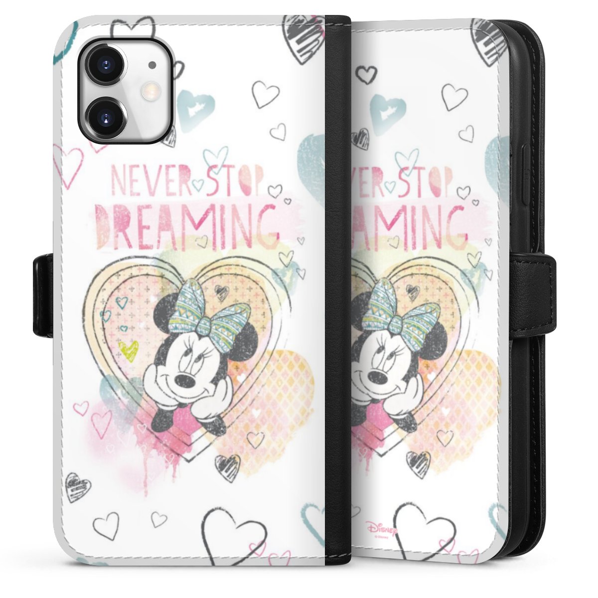 iPhone 11 Handy Klapphülle Handyhülle aus Kunst Leder schwarz Flip Case Disney Official Licensed Product Minnie Mouse Sideflip mit Lasche