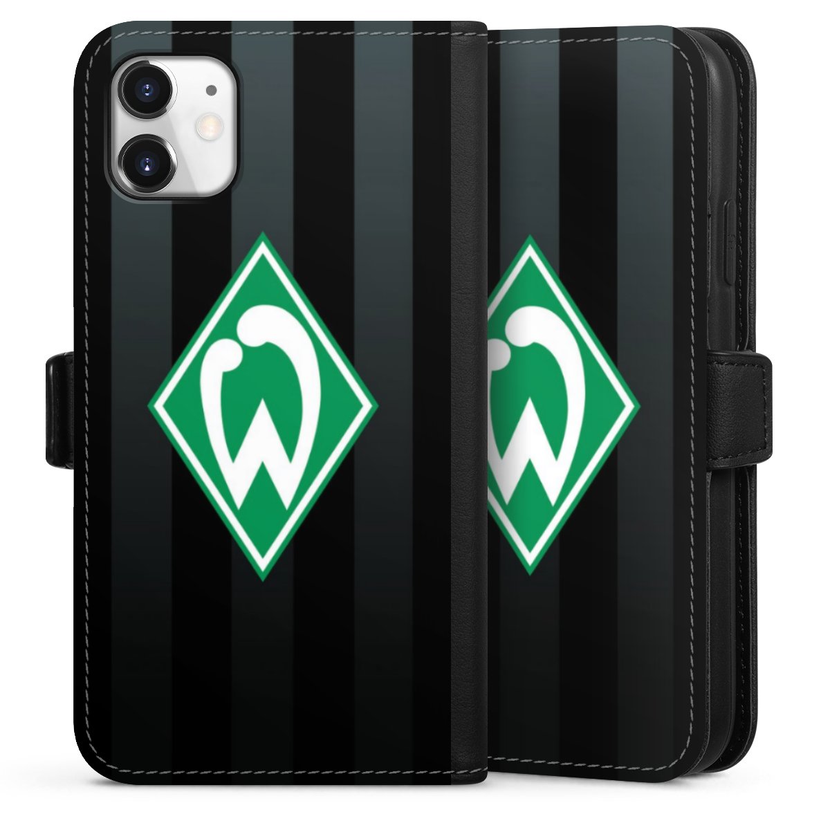 iPhone 11 Handy Klapphülle Handyhülle aus Kunst Leder schwarz Flip Case Stripes Sv Werder Bremen Official Licensed Product Sideflip mit Lasche