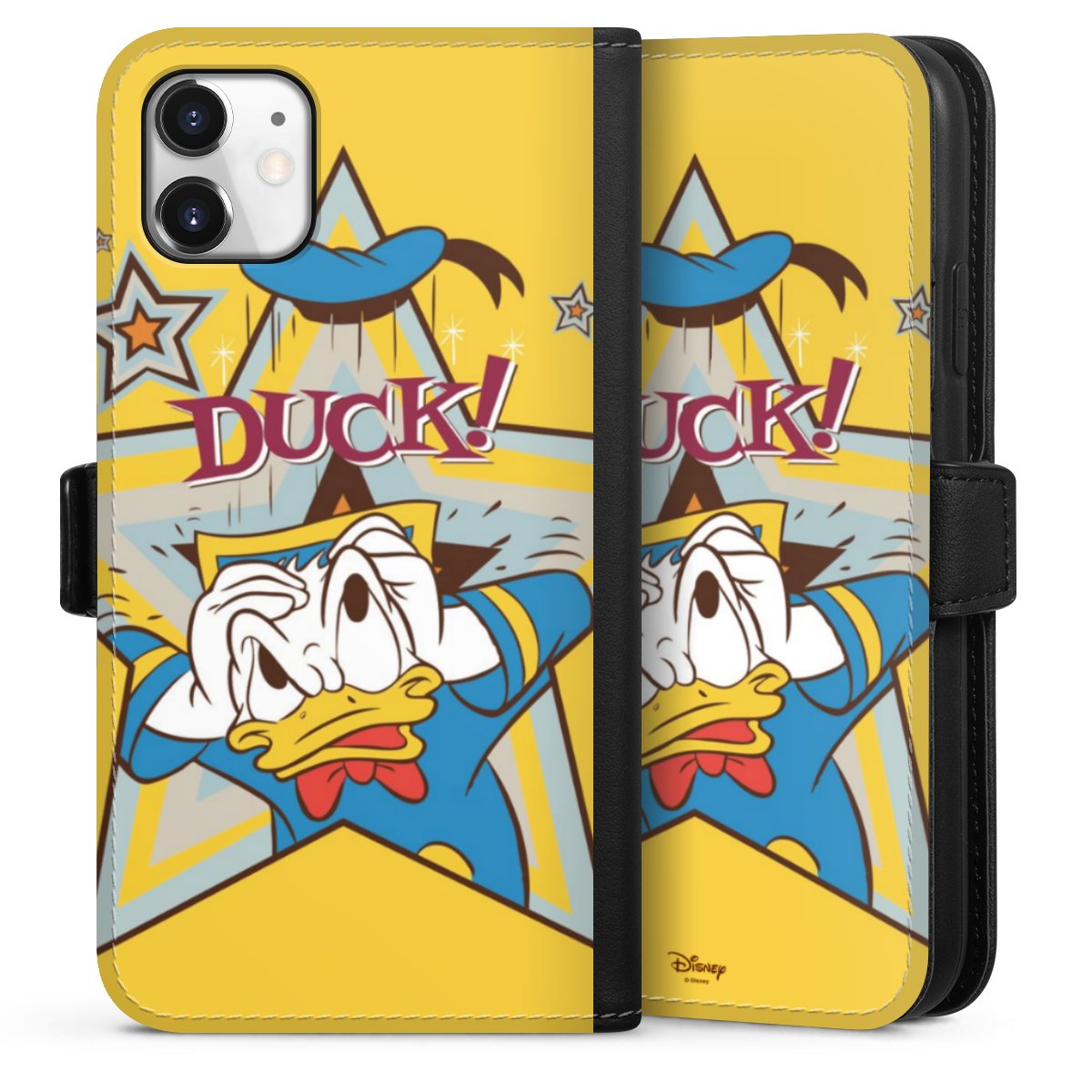 iPhone 11 Handy Klapphülle Handyhülle aus Kunst Leder schwarz Flip Case Official Licensed Product Donald Duck Disney Sideflip mit Lasche