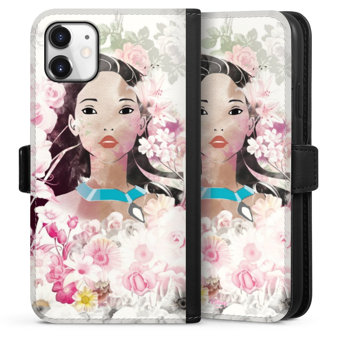 iPhone 11 Handy Klapphülle Handyhülle aus Kunst Leder schwarz Flip Case Pocahontas Official Licensed Product Disney Sideflip mit Lasche