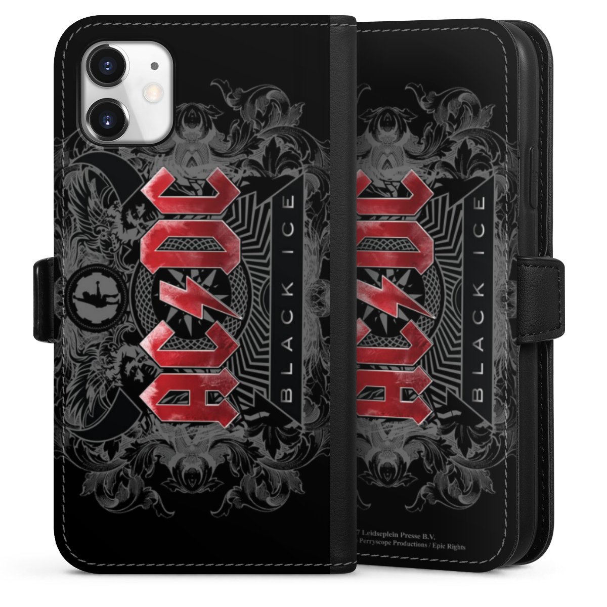 iPhone 11 Handy Klapphülle Handyhülle aus Kunst Leder schwarz Flip Case Merchandise Black Ice Acdc Sideflip mit Lasche