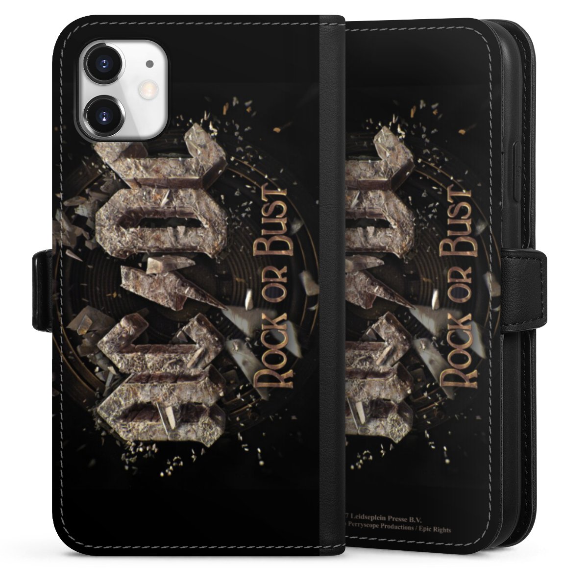 iPhone 11 Handy Klapphülle Handyhülle aus Kunst Leder schwarz Flip Case Acdc Official Licensed Product Rock Or Bust Sideflip mit Lasche