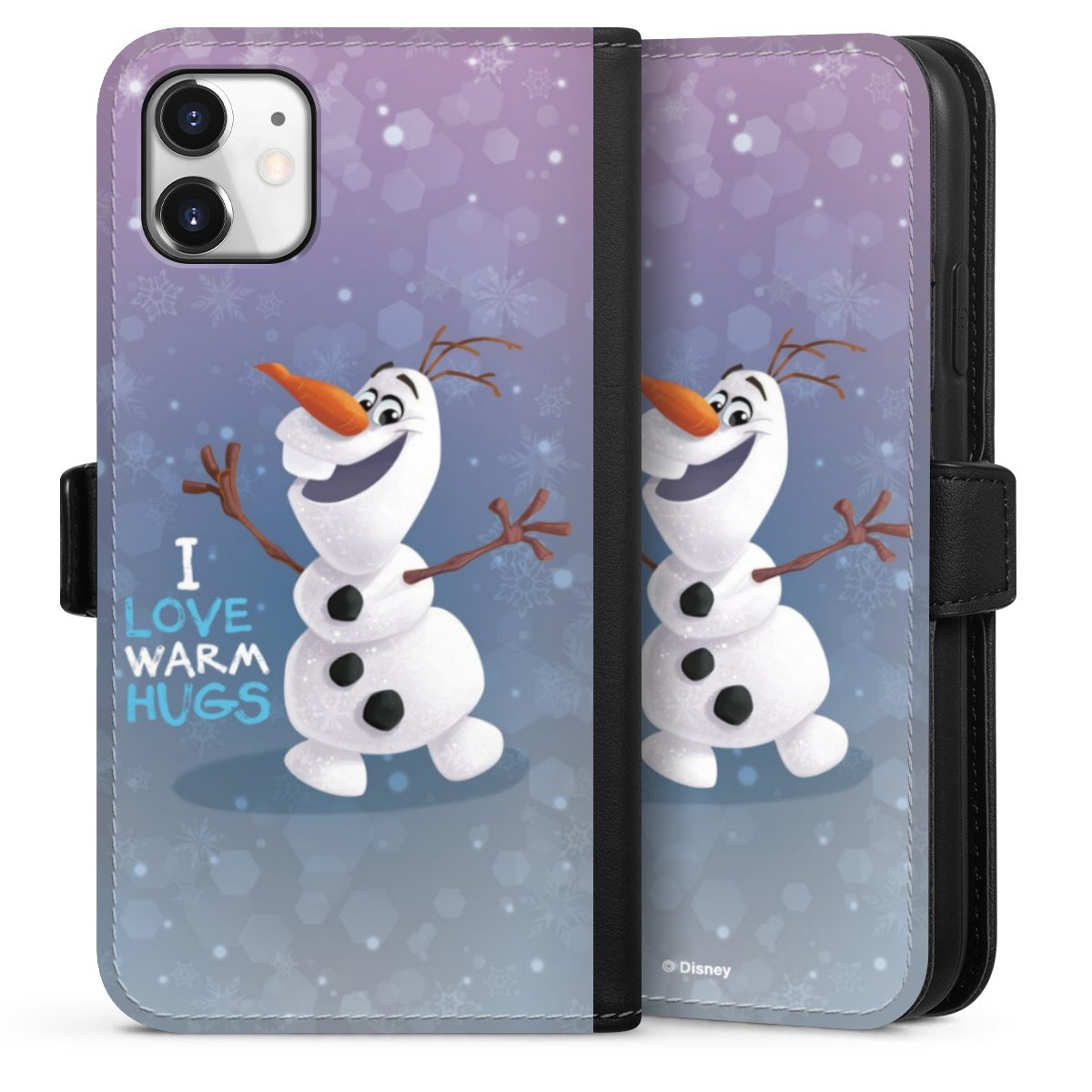 iPhone 11 Handy Klapphülle Handyhülle aus Kunst Leder schwarz Flip Case Frozen Frozen Olaf Official Licensed Product Sideflip mit Lasche