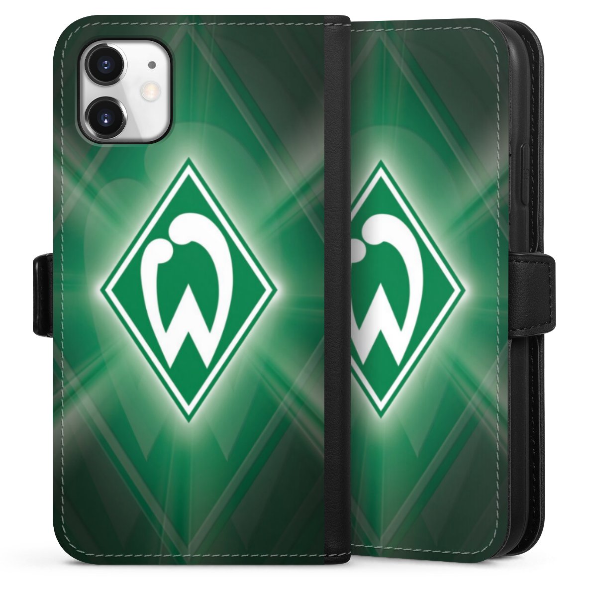 iPhone 11 Handy Klapphülle Handyhülle aus Kunst Leder schwarz Flip Case Sv Werder Bremen Official Licensed Product Coat Of Arms Sideflip mit Lasche