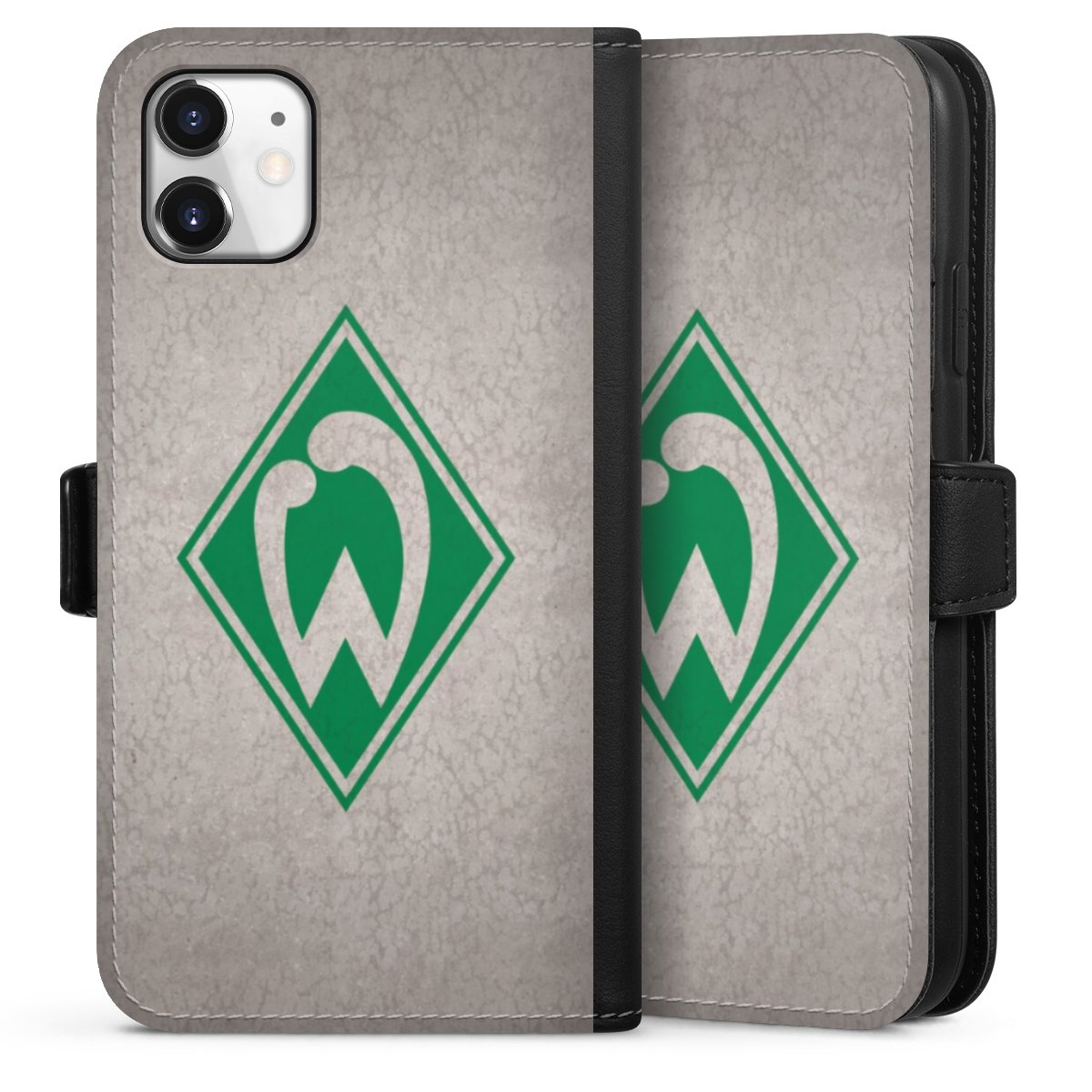 iPhone 11 Handy Klapphülle Handyhülle aus Kunst Leder schwarz Flip Case Sv Werder Bremen Concrete Official Licensed Product Sideflip mit Lasche