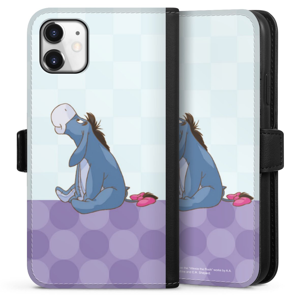 iPhone 11 Handy Klapphülle Handyhülle aus Kunst Leder schwarz Flip Case Disney Donkey Winnie The Pooh Sideflip mit Lasche