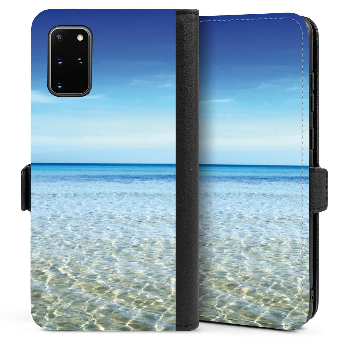 Galaxy S20 Plus Handy Klapphülle Handyhülle aus Kunst Leder schwarz Flip Case Urlaub Sky Ocean Sideflip mit Lasche