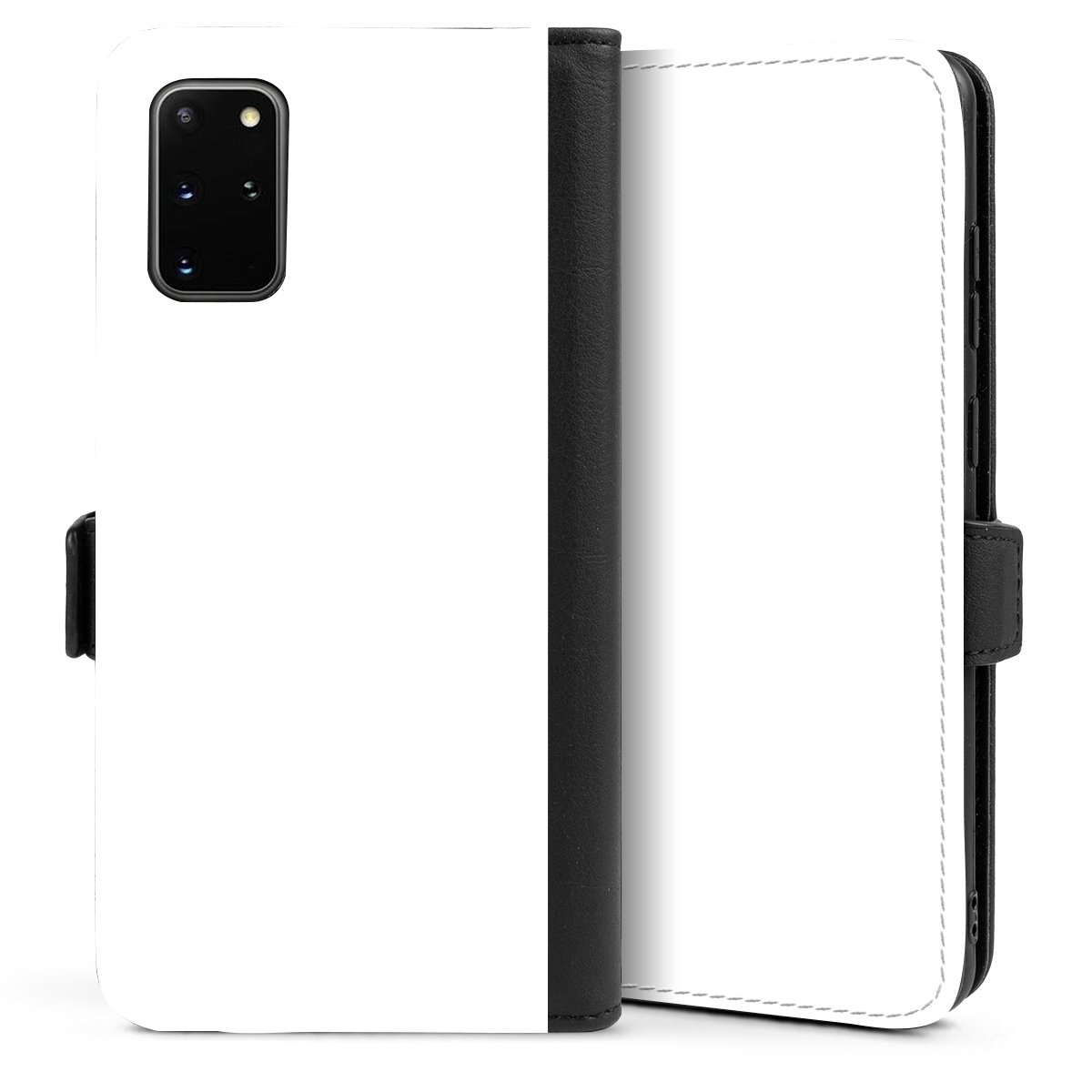 Galaxy S20 Plus Handy Klapphülle Handyhülle aus Kunst Leder schwarz Flip Case Unicoloured Colour White Sideflip mit Lasche