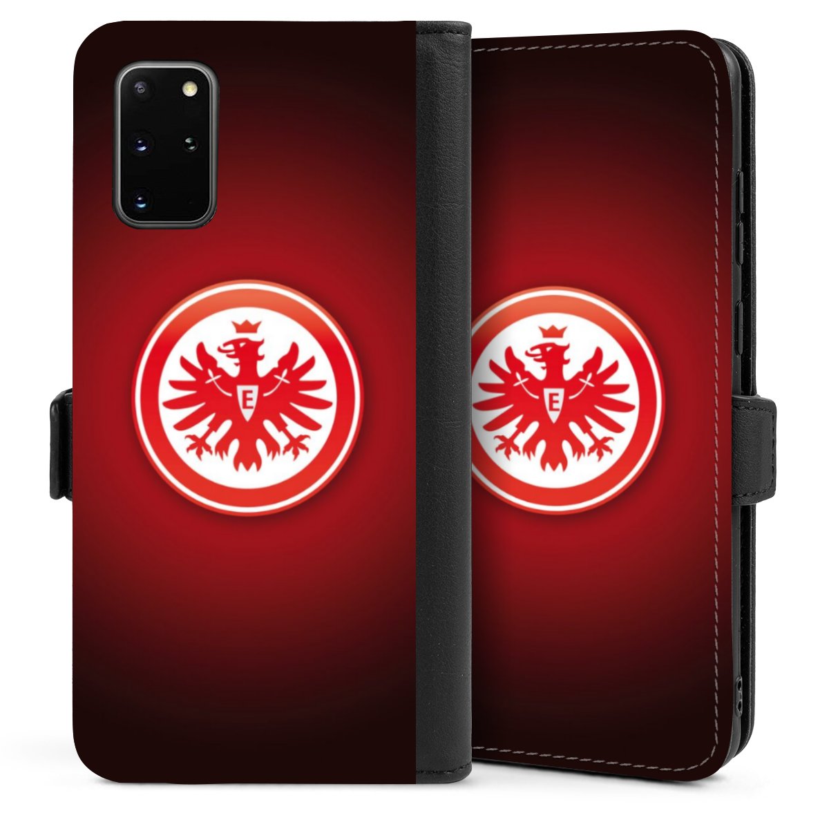 Galaxy S20 Plus Handy Klapphülle Handyhülle aus Kunst Leder schwarz Flip Case Eintracht Frankfurt Official Licensed Product Coat Of Arms Sideflip mit Lasche