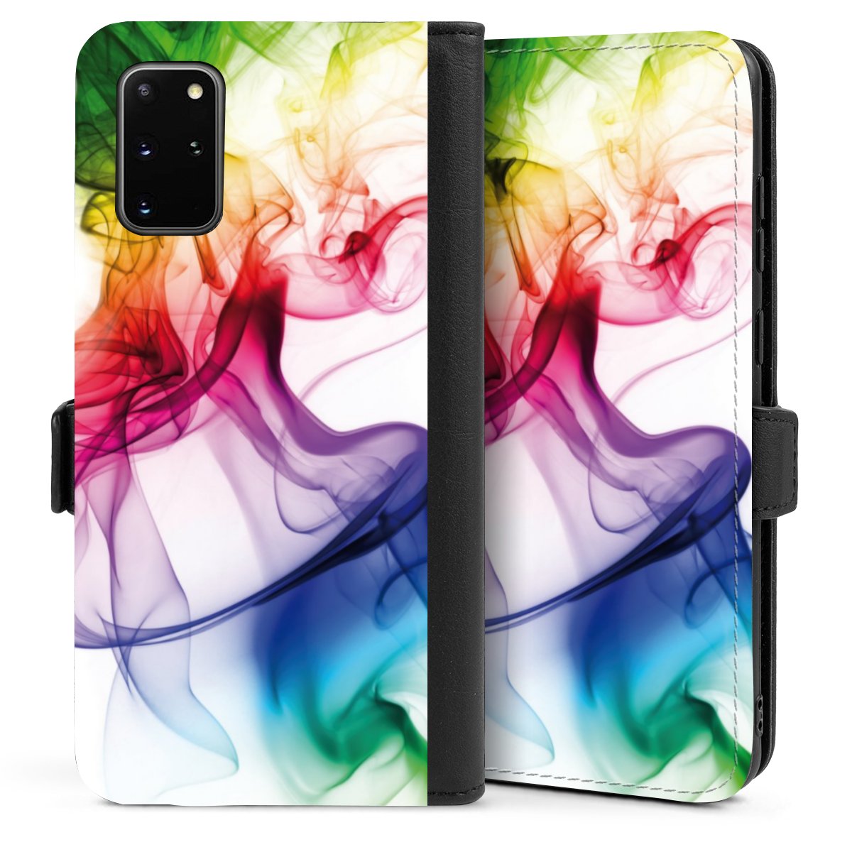 Galaxy S20 Plus Handy Klapphülle Handyhülle aus Kunst Leder schwarz Flip Case Water Colour Rainbow Sideflip mit Lasche