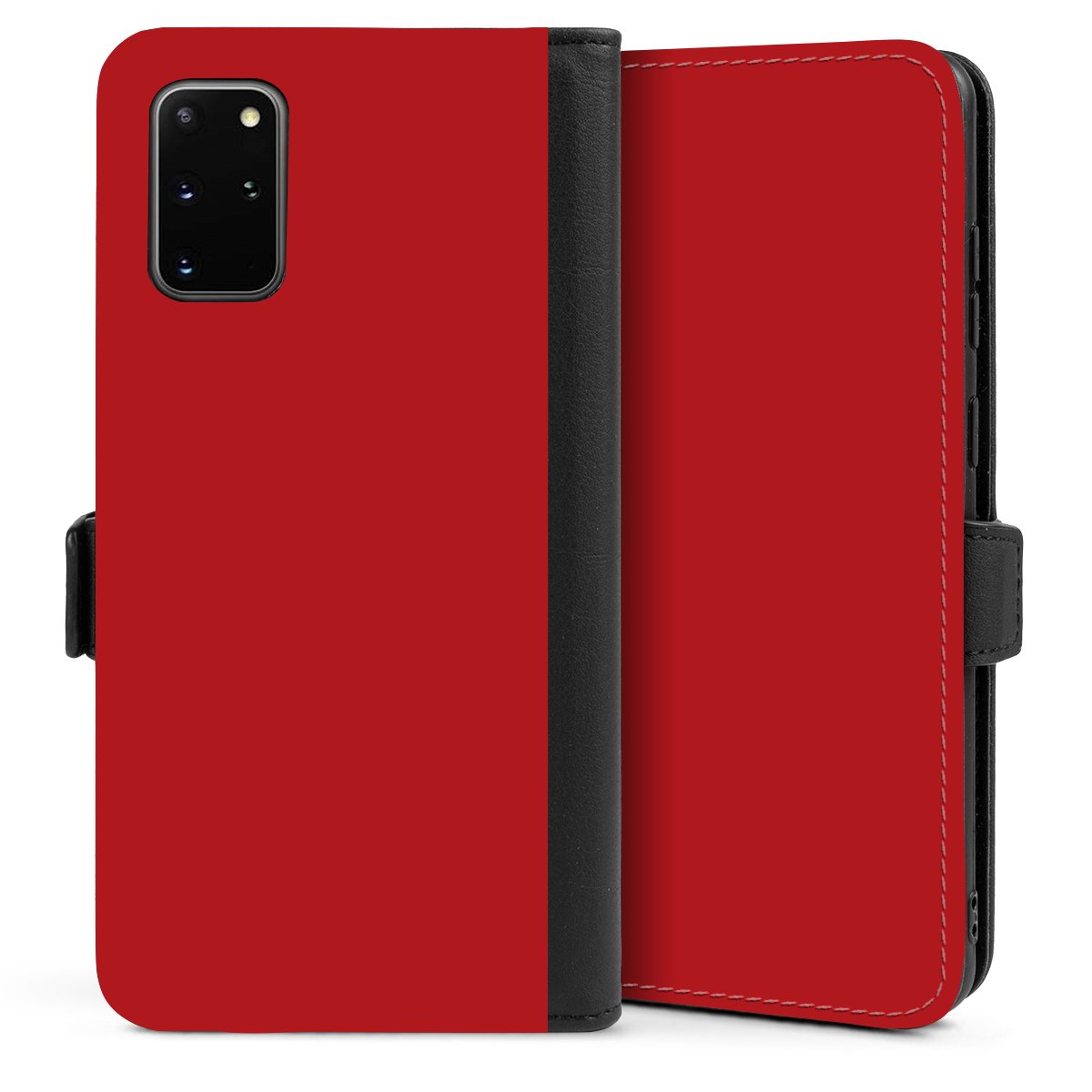 Galaxy S20 Plus Handy Klapphülle Handyhülle aus Kunst Leder schwarz Flip Case Colour Unicoloured Red Sideflip mit Lasche