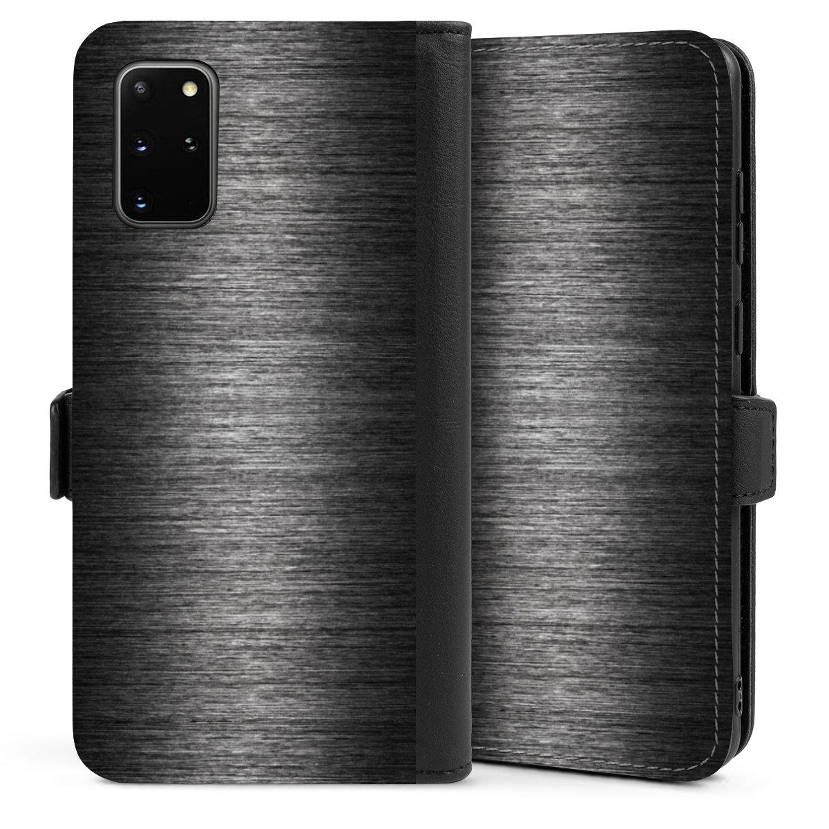 Galaxy S20 Plus Handy Klapphülle Handyhülle aus Kunst Leder schwarz Flip Case Metallic Look Anthracite Metal Sideflip mit Lasche