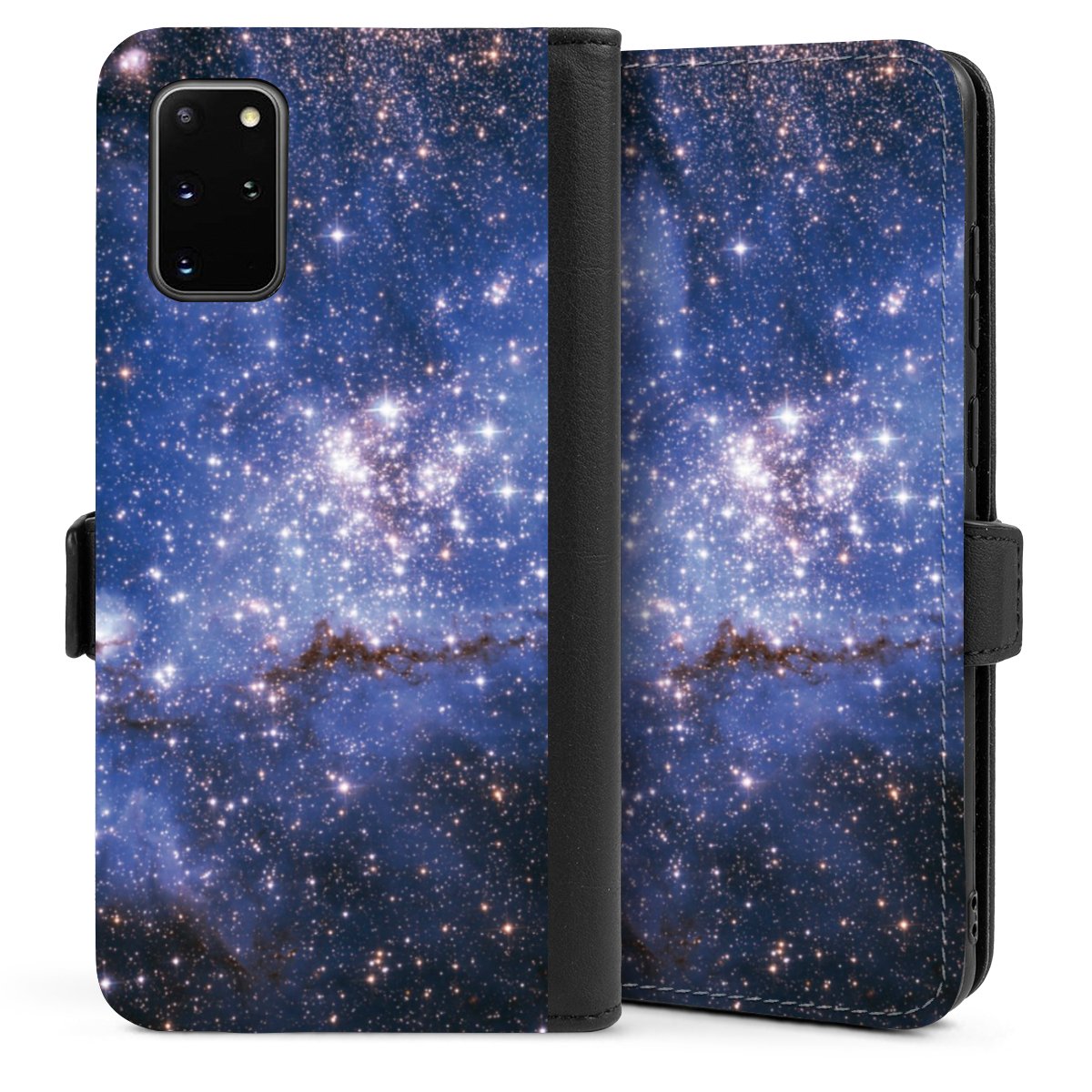 Galaxy S20 Plus Handy Klapphülle Handyhülle aus Kunst Leder schwarz Flip Case Weltall Galaxy Weltraum Sideflip mit Lasche