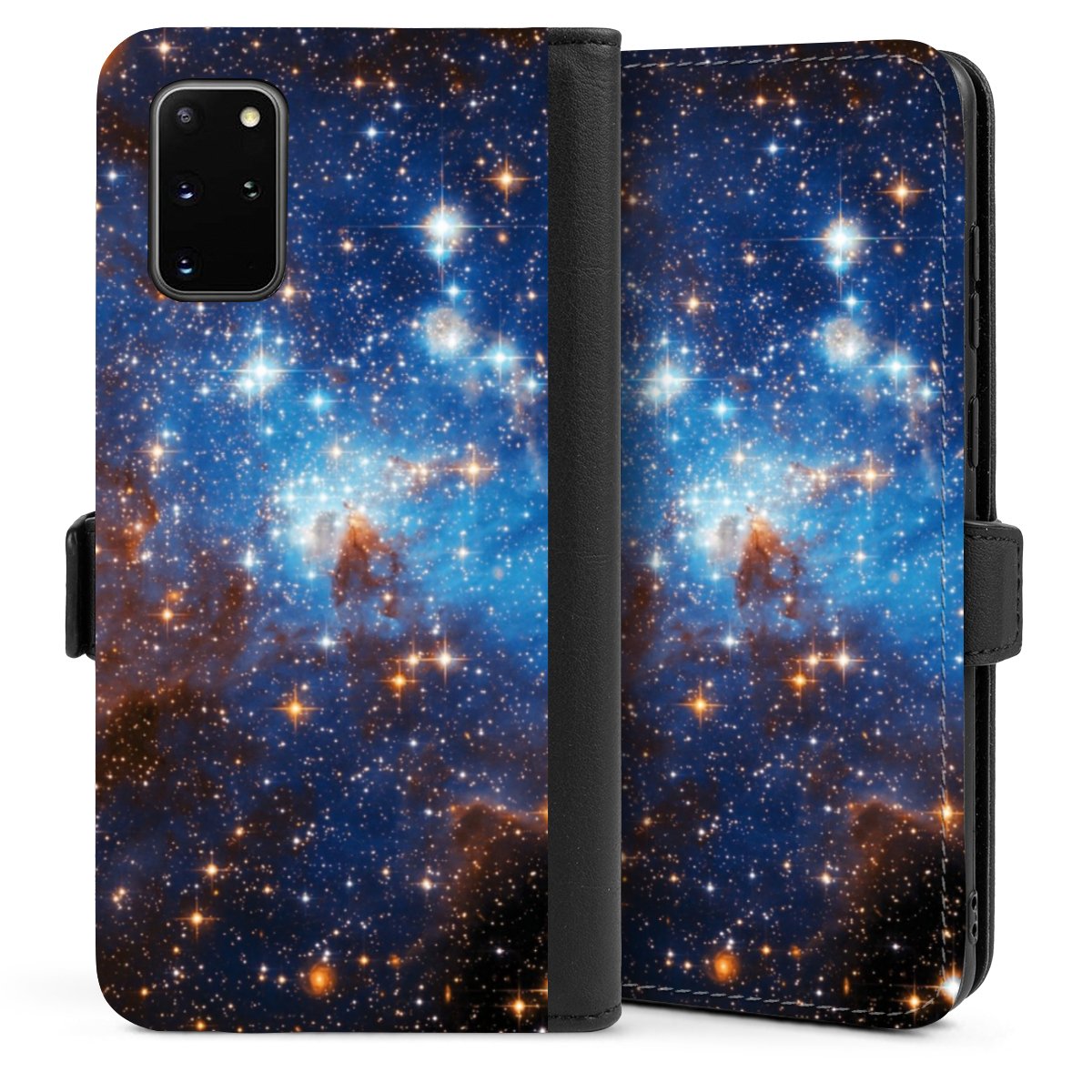 Galaxy S20 Plus Handy Klapphülle Handyhülle aus Kunst Leder schwarz Flip Case Star Weltall Galaxy Sideflip mit Lasche