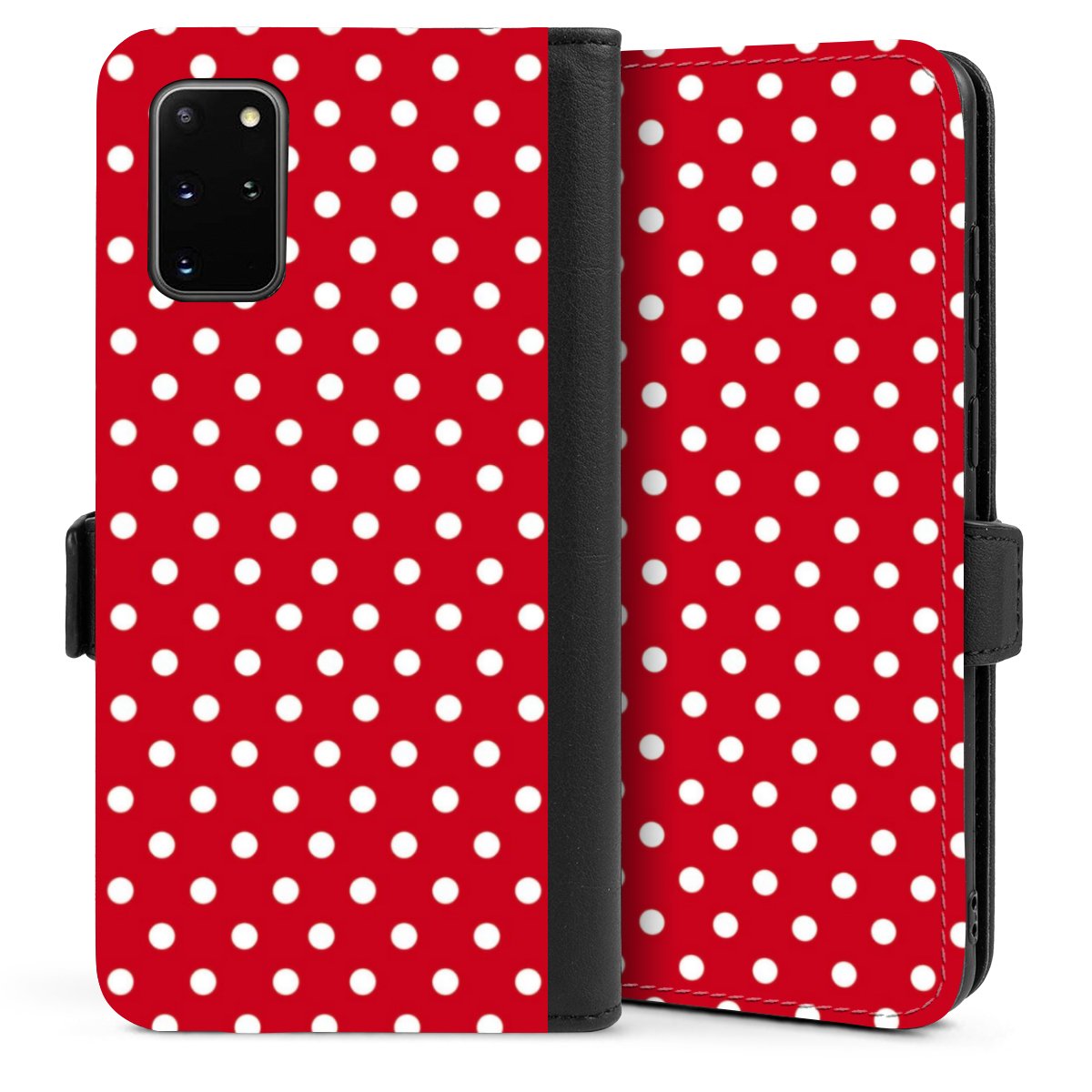 Galaxy S20 Plus Handy Klapphülle Handyhülle aus Kunst Leder schwarz Flip Case Points Polka Dots Retro Sideflip mit Lasche