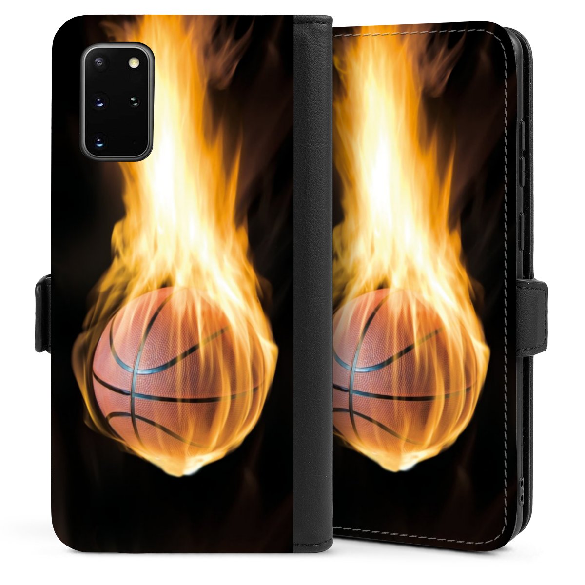 Galaxy S20 Plus Handy Klapphülle Handyhülle aus Kunst Leder schwarz Flip Case Basketball Sports Fire Sideflip mit Lasche