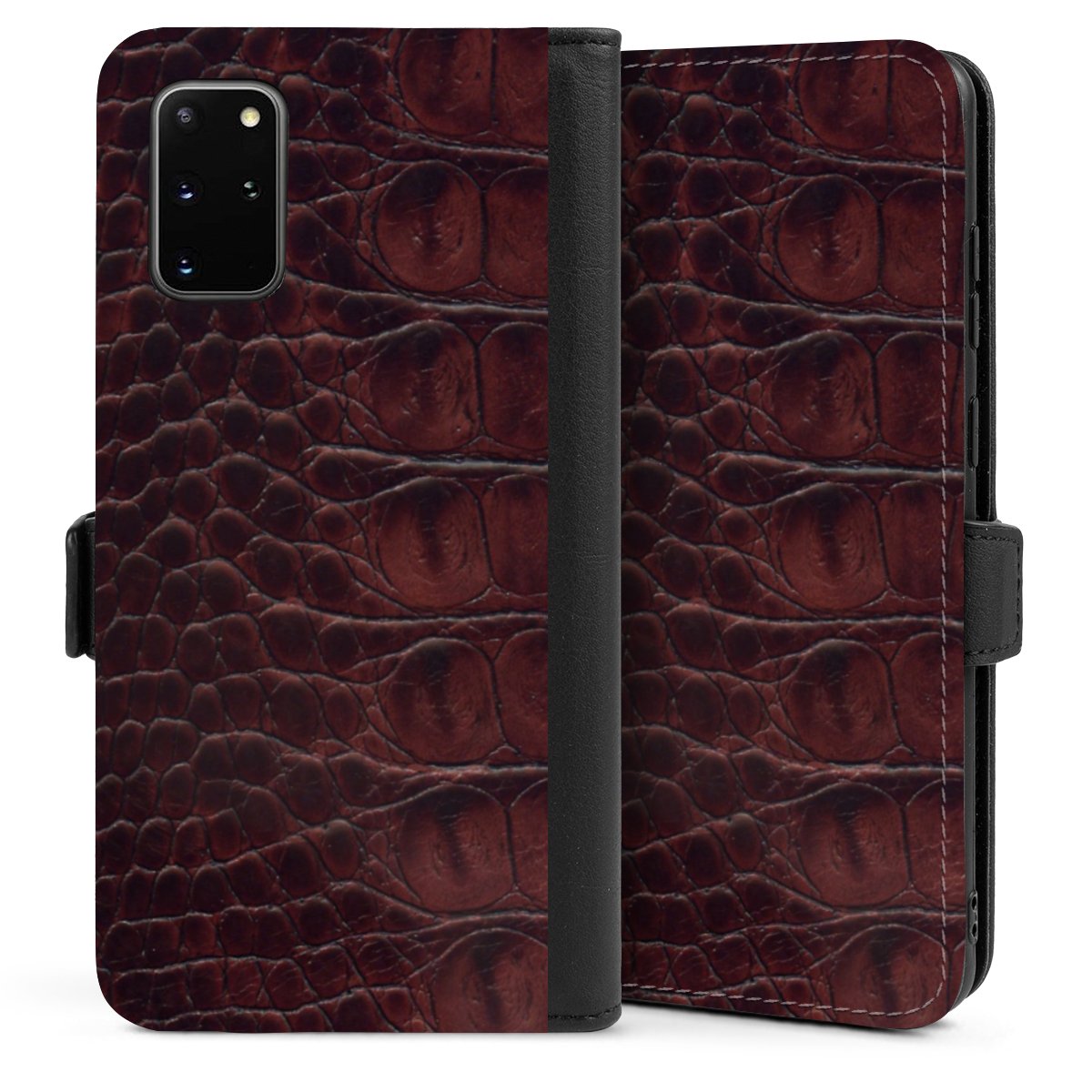 Galaxy S20 Plus Handy Klapphülle Handyhülle aus Kunst Leder schwarz Flip Case Crocodile Animal Print Leather Sideflip mit Lasche