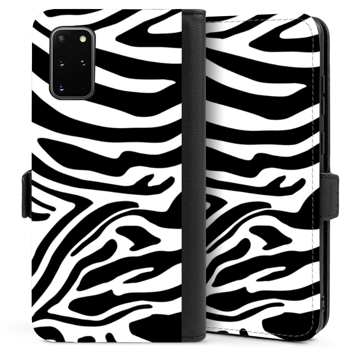 Galaxy S20 Plus Handy Klapphülle Handyhülle aus Kunst Leder schwarz Flip Case Zebra Animal Look Animal Print Sideflip mit Lasche