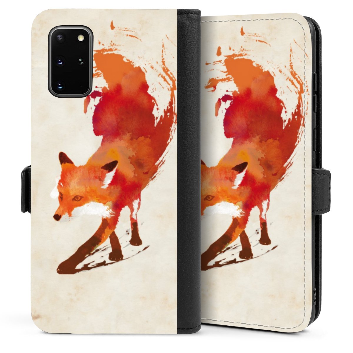 Galaxy S20 Plus Handy Klapphülle Handyhülle aus Kunst Leder schwarz Flip Case Fox Graphic Sideflip mit Lasche