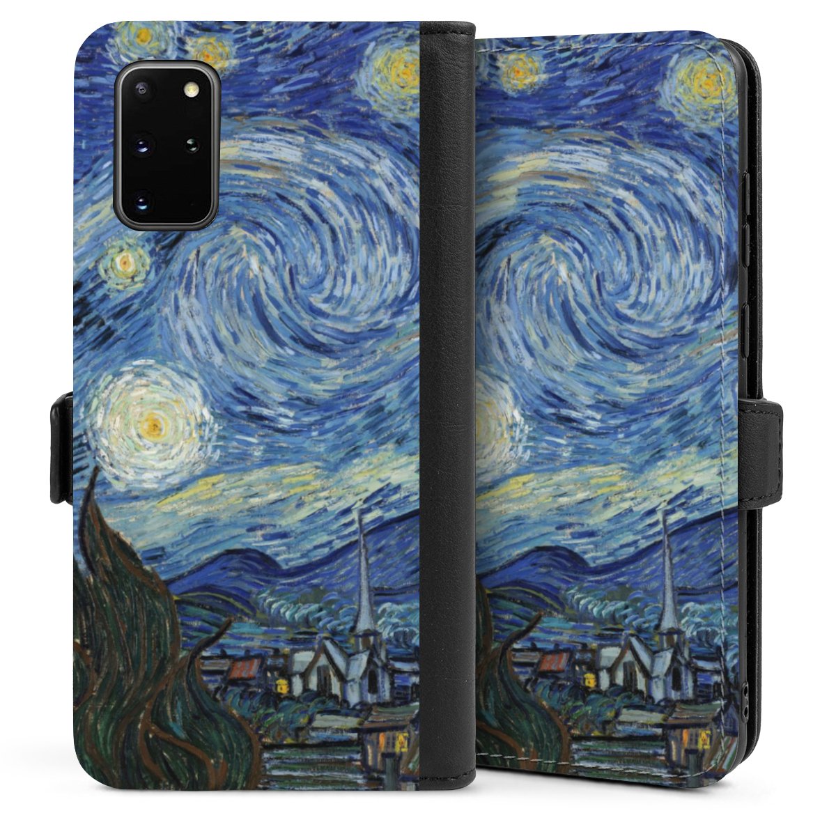 Galaxy S20 Plus Handy Klapphülle Handyhülle aus Kunst Leder schwarz Flip Case The Starry Night Kunst Vincent Van Gogh Sideflip mit Lasche