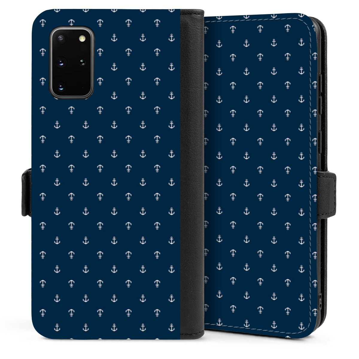 Galaxy S20 Plus Handy Klapphülle Handyhülle aus Kunst Leder schwarz Flip Case Muster Anchor Sail Sideflip mit Lasche