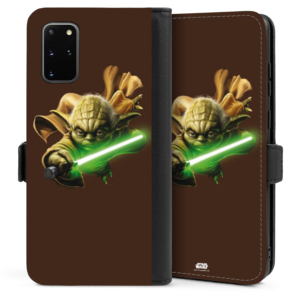 Galaxy S20 Plus Handy Klapphülle Handyhülle aus Kunst Leder schwarz Flip Case Yoda Merchandise Star Wars Sideflip mit Lasche