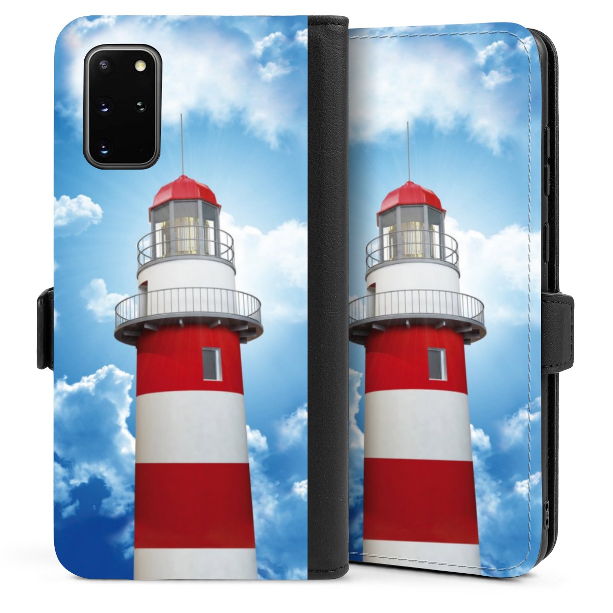 Galaxy S20 Plus Handy Klapphülle Handyhülle aus Kunst Leder schwarz Flip Case Lighthouse Sky Cloud Sideflip mit Lasche