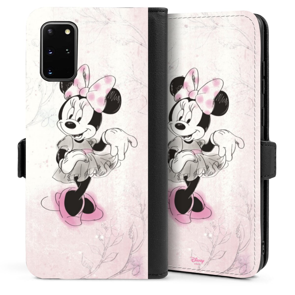 Galaxy S20 Plus Handy Klapphülle Handyhülle aus Kunst Leder schwarz Flip Case Disney Minnie Mouse Vintage Sideflip mit Lasche