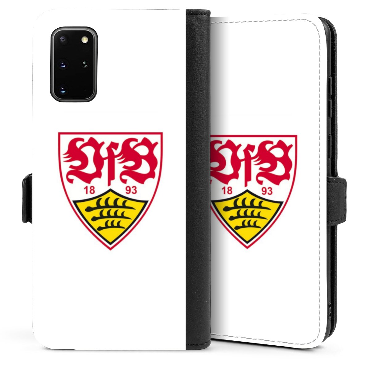 Galaxy S20 Plus Handy Klapphülle Handyhülle aus Kunst Leder schwarz Flip Case Logo Official Licensed Product Vfb Stuttgart Sideflip mit Lasche