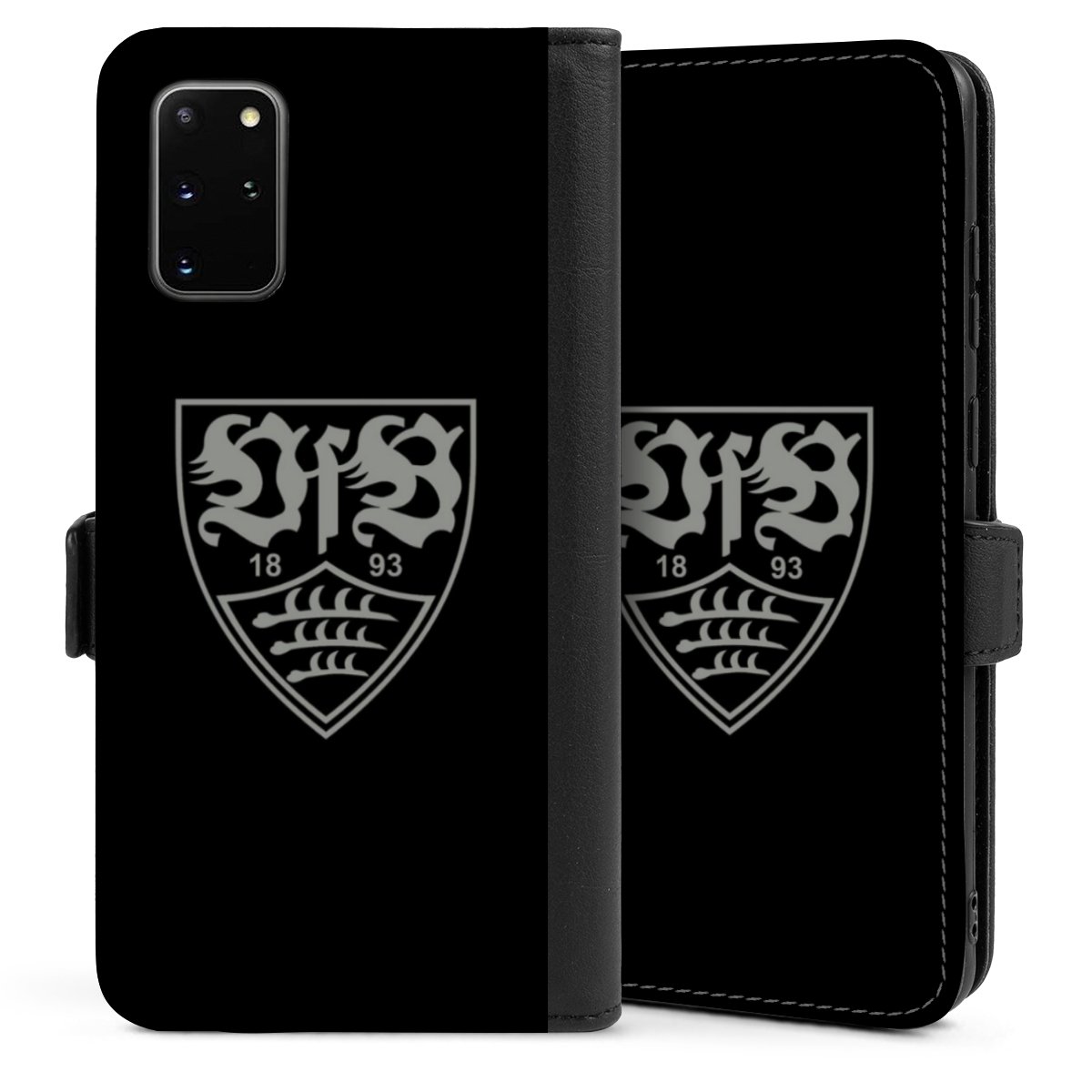 Galaxy S20 Plus Handy Klapphülle Handyhülle aus Kunst Leder schwarz Flip Case Official Licensed Product Vfb Stuttgart Sideflip mit Lasche