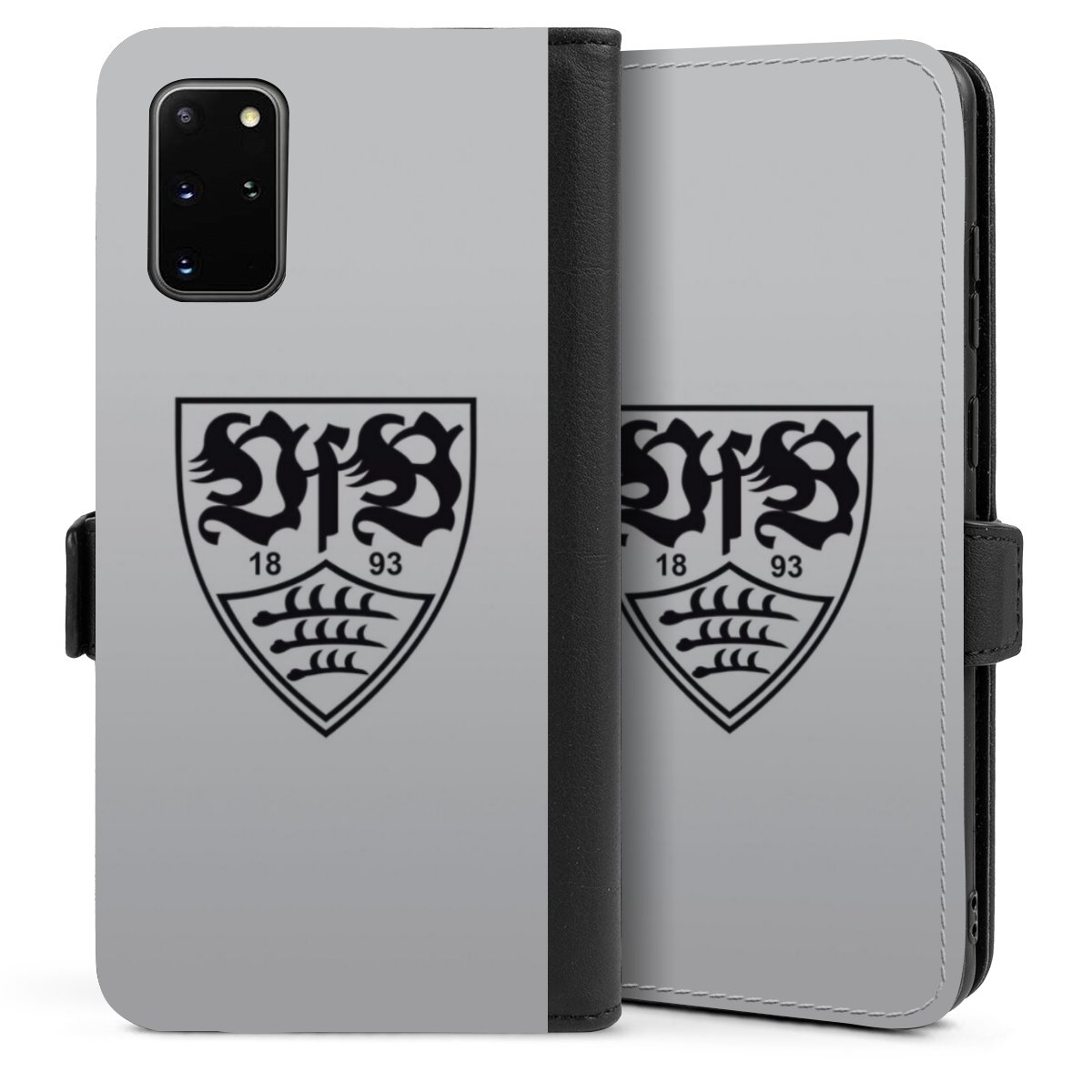 Galaxy S20 Plus Handy Klapphülle Handyhülle aus Kunst Leder schwarz Flip Case Logo Vfb Stuttgart Official Licensed Product Sideflip mit Lasche