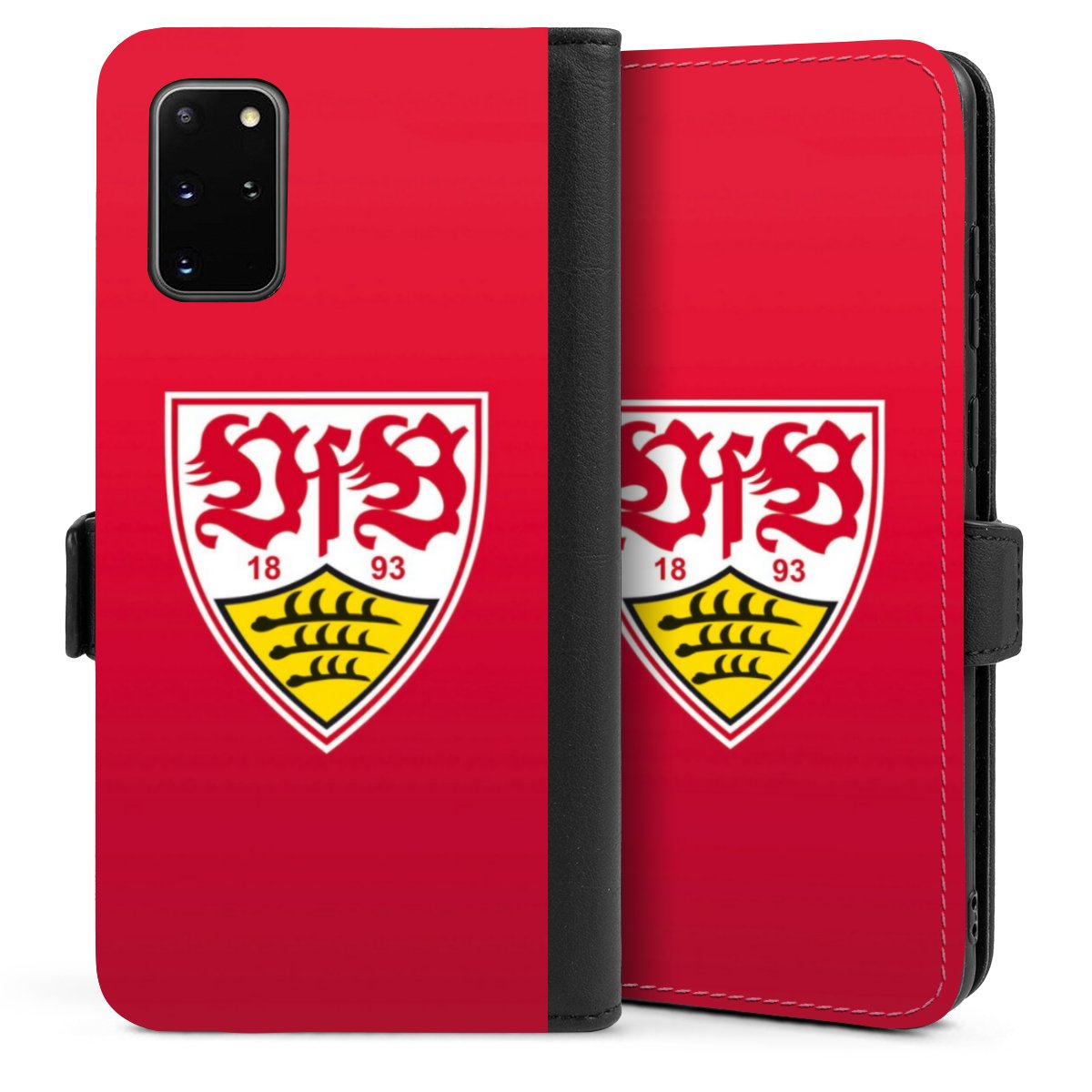 Galaxy S20 Plus Handy Klapphülle Handyhülle aus Kunst Leder schwarz Flip Case Official Licensed Product Vfb Stuttgart Sideflip mit Lasche