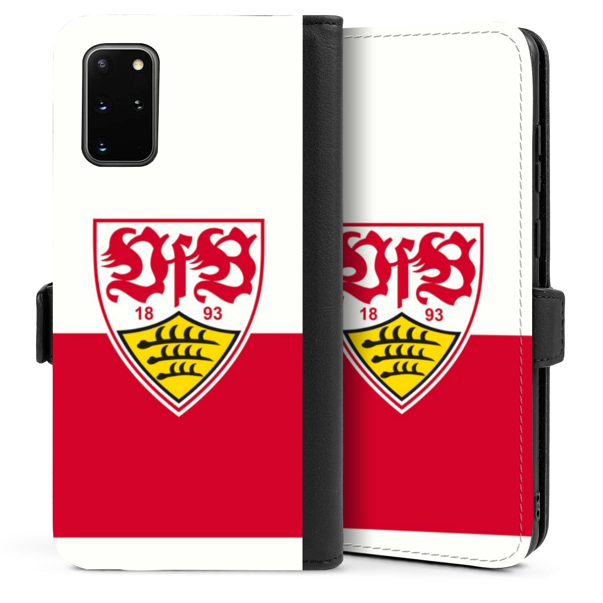 Galaxy S20 Plus Handy Klapphülle Handyhülle aus Kunst Leder schwarz Flip Case Official Licensed Product Logo Vfb Stuttgart Sideflip mit Lasche