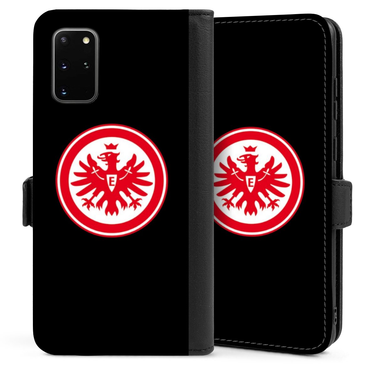 Galaxy S20 Plus Handy Klapphülle Handyhülle aus Kunst Leder schwarz Flip Case Eintracht Frankfurt Sge Eagle Sideflip mit Lasche