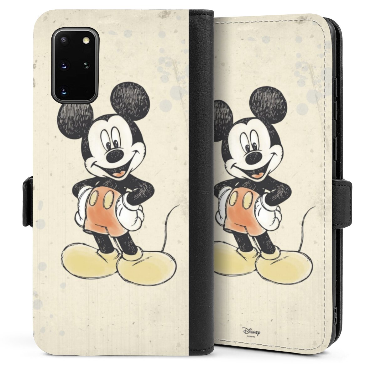 Galaxy S20 Plus Handy Klapphülle Handyhülle aus Kunst Leder schwarz Flip Case Water Colour Mickey & Minnie Mouse Official Licensed Product Sideflip mit Lasche