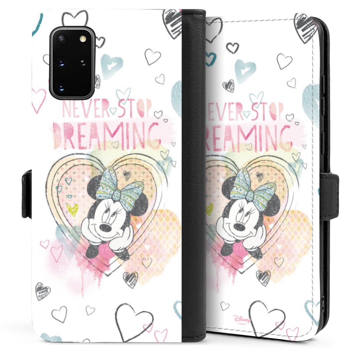 Galaxy S20 Plus Handy Klapphülle Handyhülle aus Kunst Leder schwarz Flip Case Disney Official Licensed Product Minnie Mouse Sideflip mit Lasche