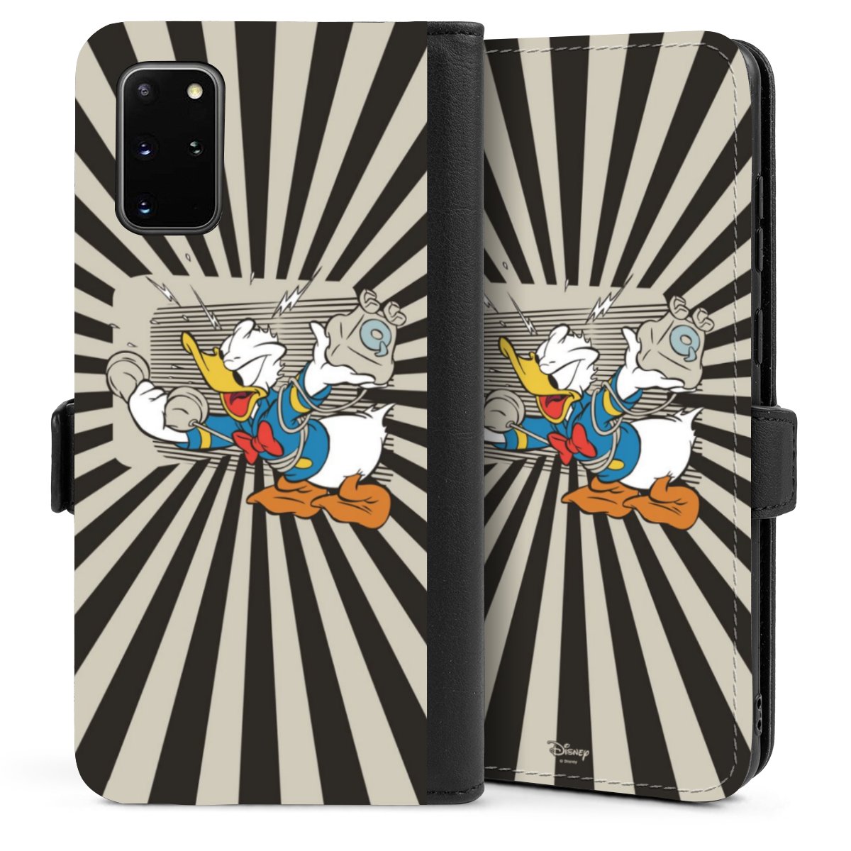 Galaxy S20 Plus Handy Klapphülle Handyhülle aus Kunst Leder schwarz Flip Case Donald Duck Disney Official Licensed Product Sideflip mit Lasche