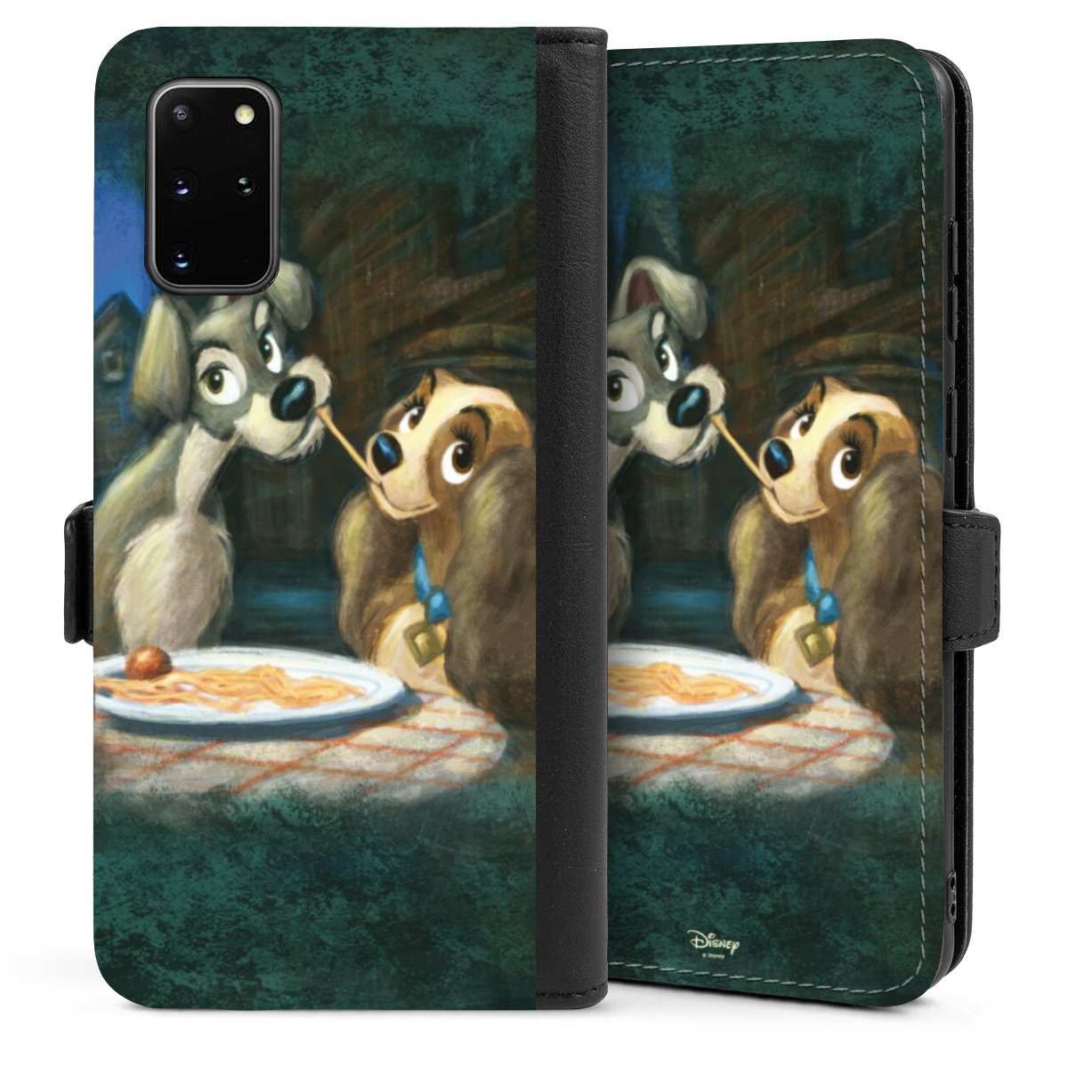 Galaxy S20 Plus Handy Klapphülle Handyhülle aus Kunst Leder schwarz Flip Case Lady And The Tramp Official Licensed Product Disney Sideflip mit Lasche