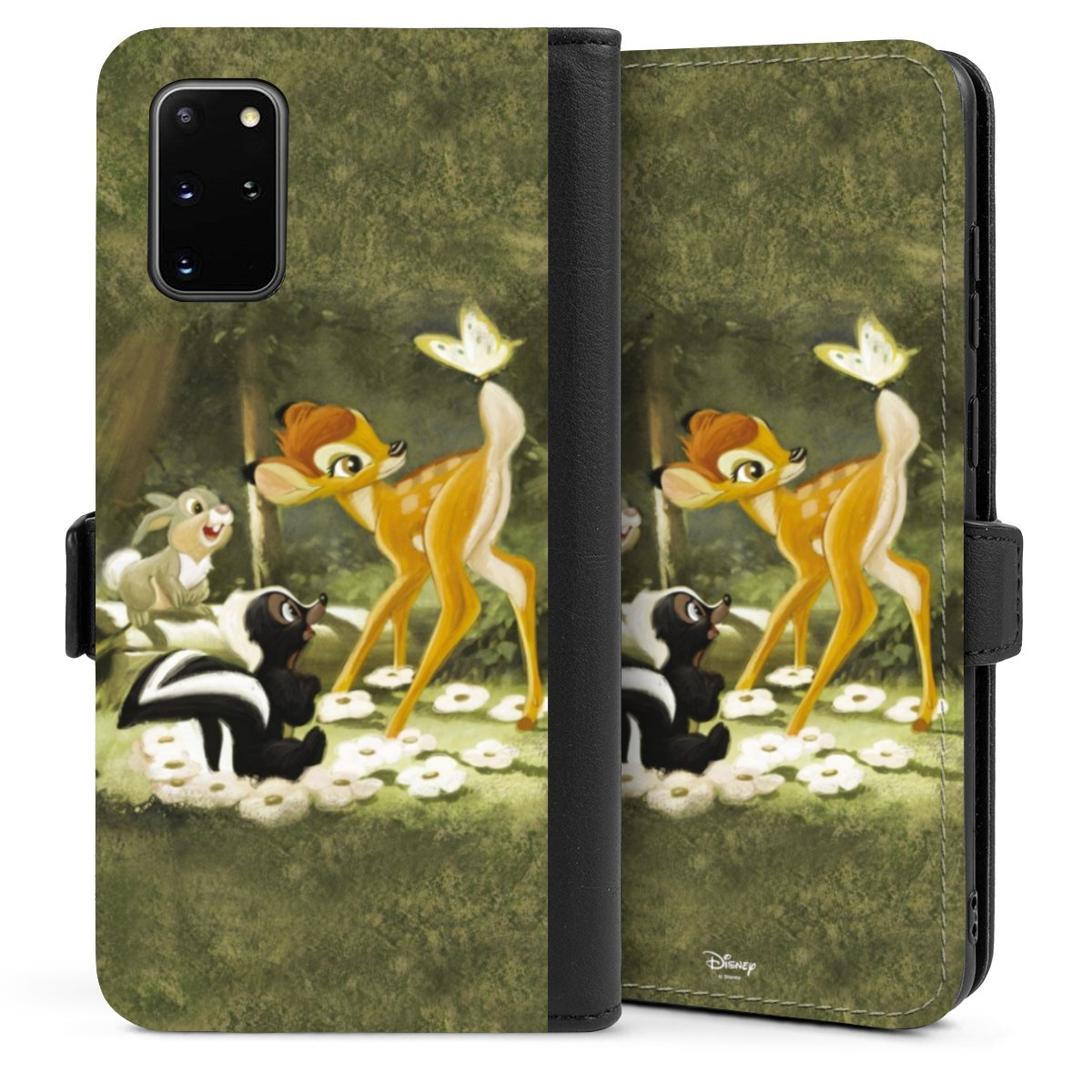 Galaxy S20 Plus Handy Klapphülle Handyhülle aus Kunst Leder schwarz Flip Case Disney Official Licensed Product Bambi Sideflip mit Lasche