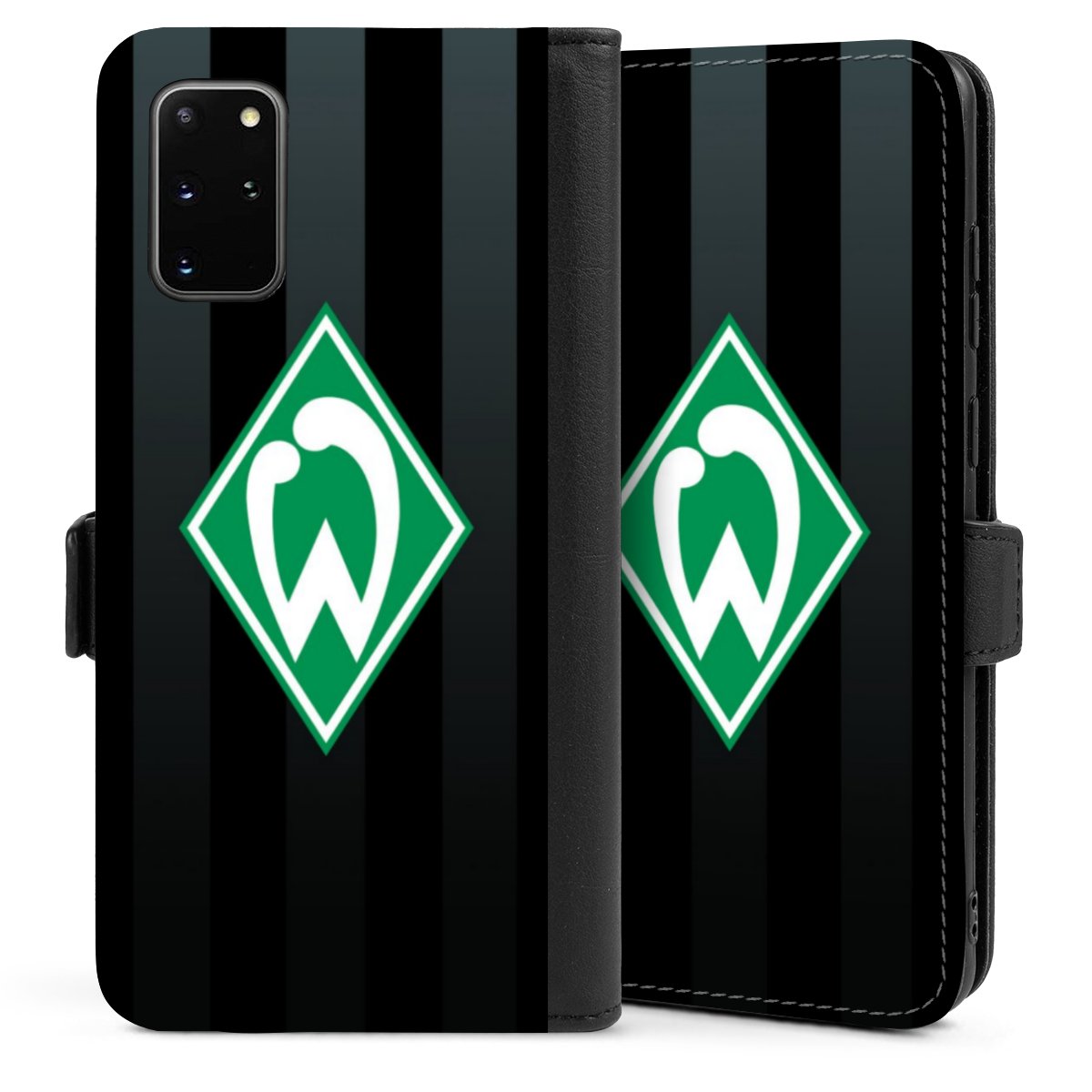 Galaxy S20 Plus Handy Klapphülle Handyhülle aus Kunst Leder schwarz Flip Case Stripes Sv Werder Bremen Official Licensed Product Sideflip mit Lasche