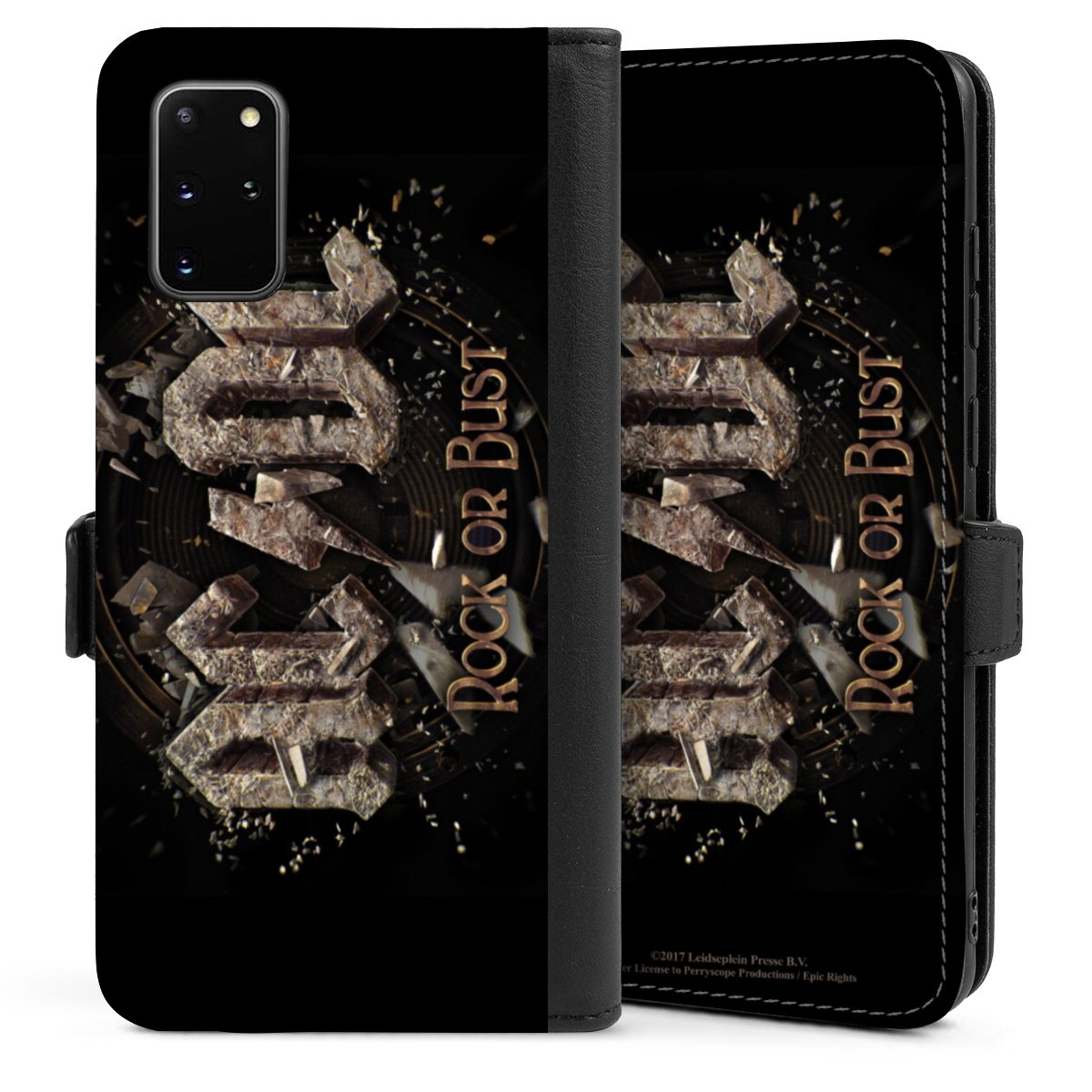 Galaxy S20 Plus Handy Klapphülle Handyhülle aus Kunst Leder schwarz Flip Case Acdc Official Licensed Product Rock Or Bust Sideflip mit Lasche