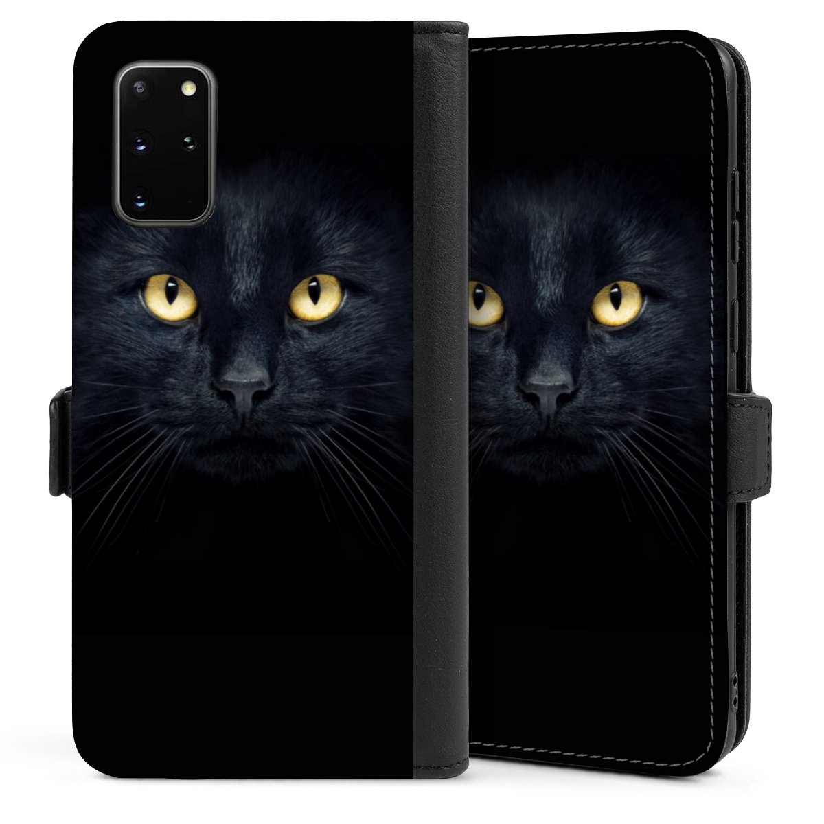 Galaxy S20 Plus Handy Klapphülle Handyhülle aus Kunst Leder schwarz Flip Case Eye Cat Black Sideflip mit Lasche