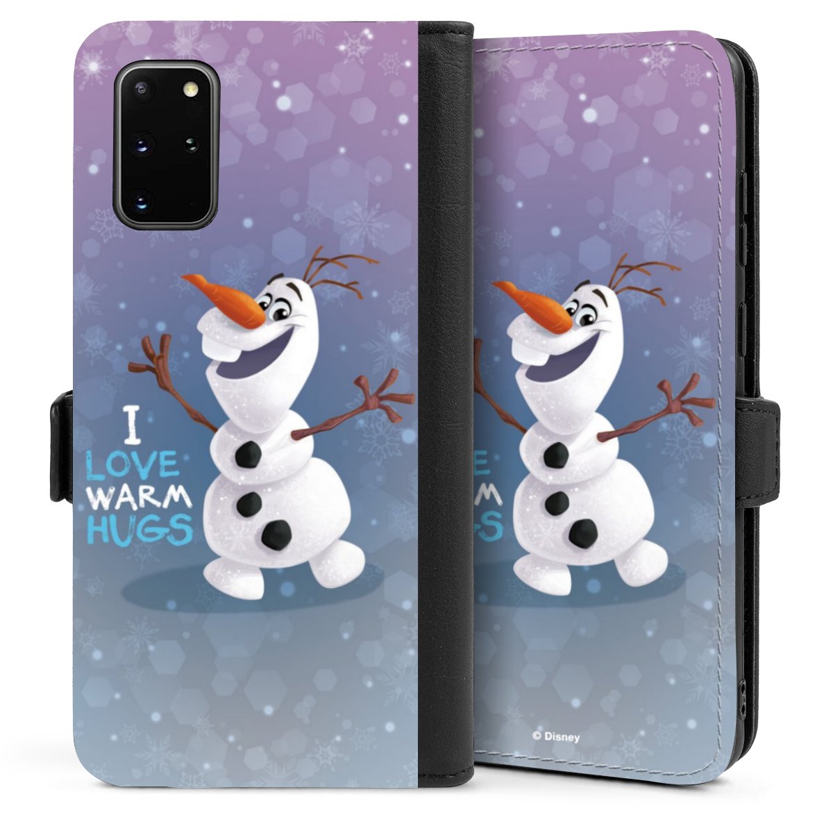 Galaxy S20 Plus Handy Klapphülle Handyhülle aus Kunst Leder schwarz Flip Case Frozen Frozen Olaf Official Licensed Product Sideflip mit Lasche