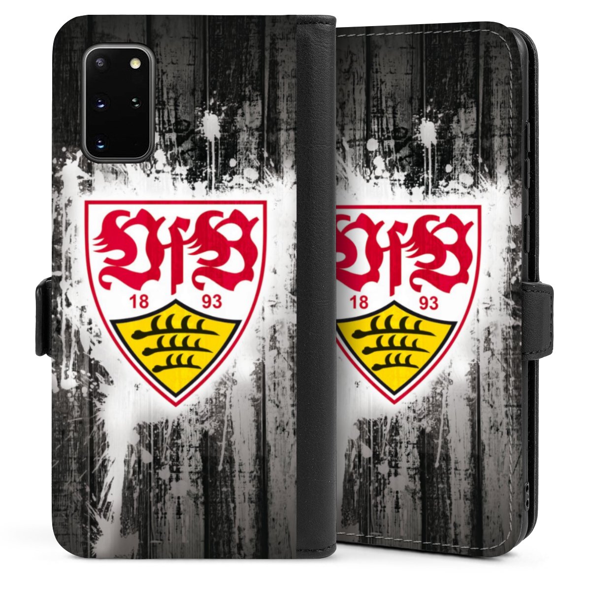 Galaxy S20 Plus Handy Klapphülle Handyhülle aus Kunst Leder schwarz Flip Case Vfb Stuttgart Official Licensed Product Sideflip mit Lasche